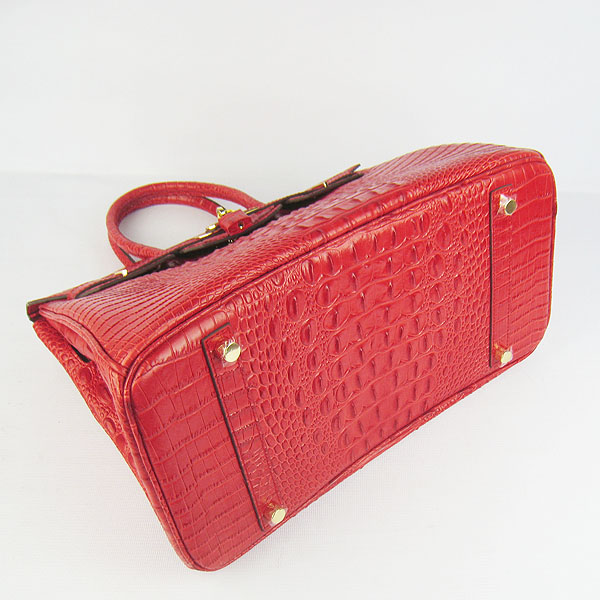 High Quality Fake Hermes Birkin 35CM Crocodile Head Veins Leather Bag Red 6089 - Click Image to Close